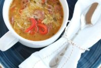 Rustic Roasted Red Pepper Chicken and Apple Sausage Orzo Soup