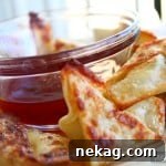 Baked Cream Cheese Wontons, five ingredients, ready in less than 15 minutes and baked – not fried!