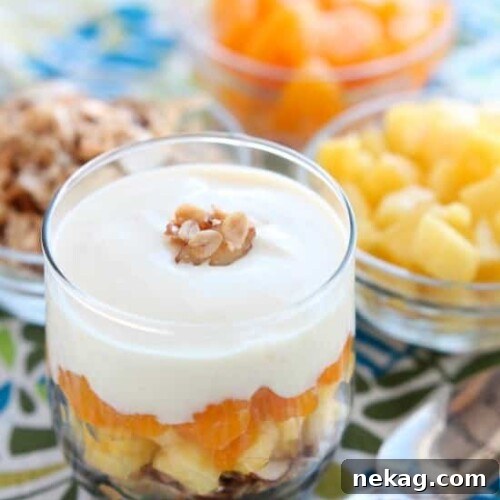 The finished Dairy-Free Tropical Parfait, presented beautifully and ready to be served.