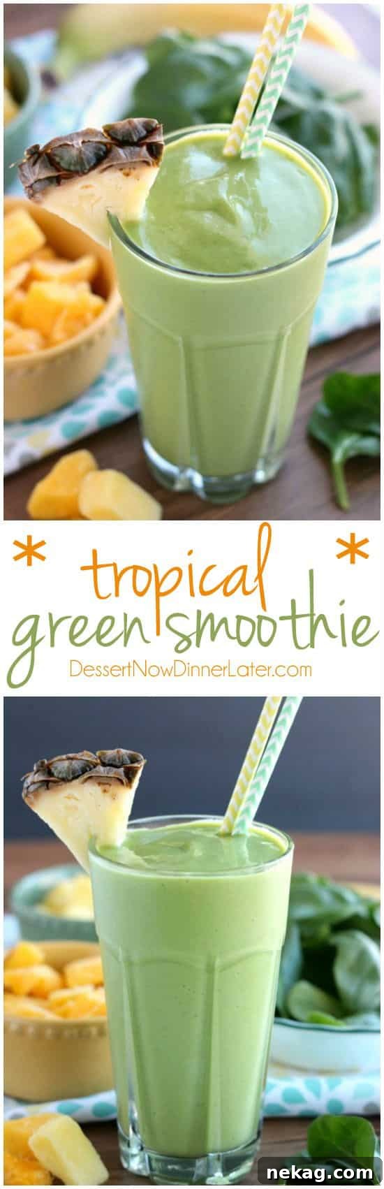 Vibrant Tropical Green Boost 7 A perfectly blended tropical green smoothie in a glass, ready for a healthy start to the day.