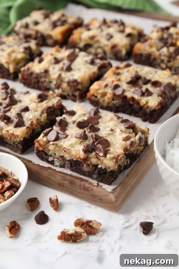 Decadent German Chocolate Bars 2 Close up of German Chocolate Bars showing the moist brownie crust, sweet coconut pecan topping, and delightful chocolate chips.