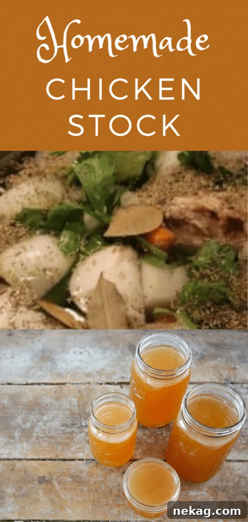 Crafting Perfect Chicken Broth from Scratch 6 Two images: one showing chicken bones and vegetables simmering, the other showing finished golden chicken stock in a jar.