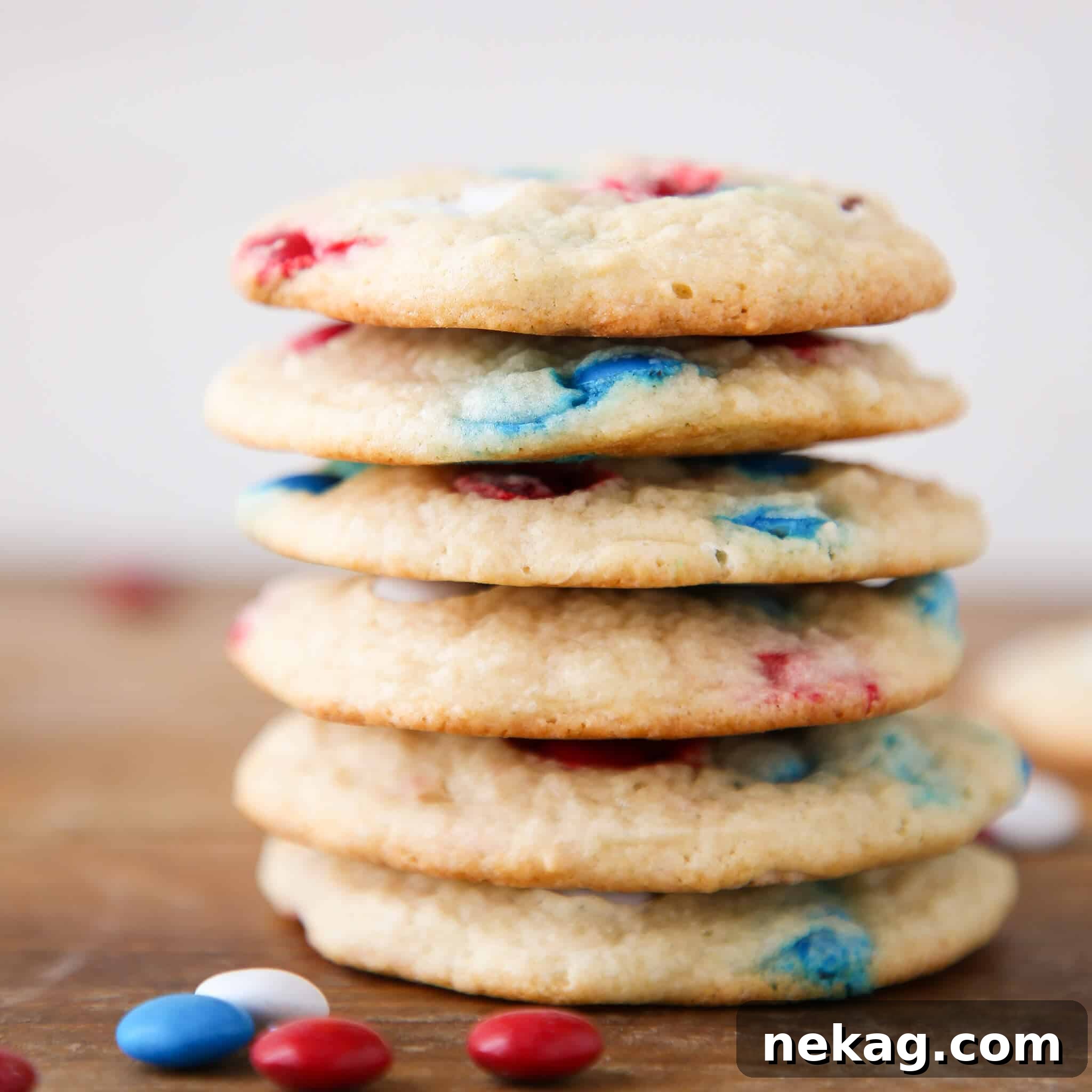 Patriotic M&M Sugar Cookies stacked
