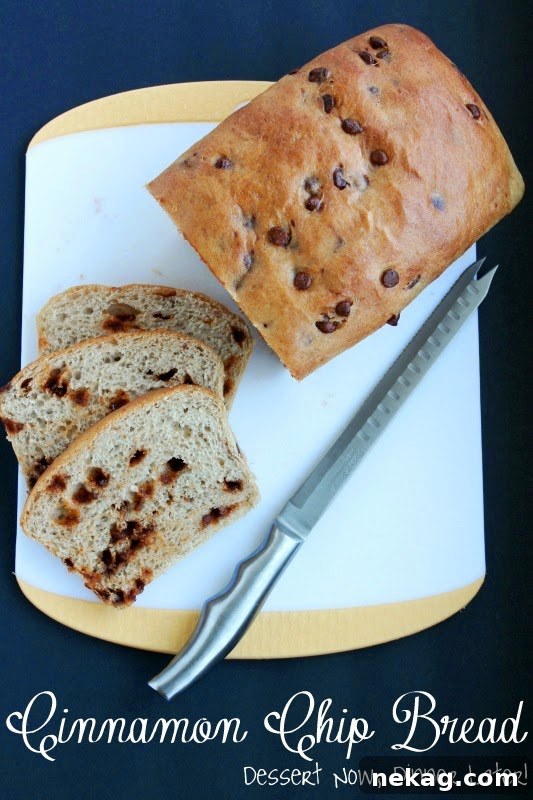 Freshly baked Cinnamon Chip Bread on a cooling rack