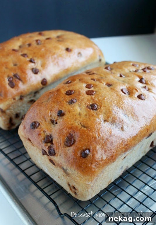 Multiple slices of Cinnamon Chip Bread stacked on a plate