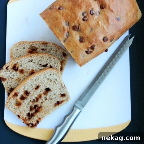 A delicious loaf of Cinnamon Chip Bread ready to be enjoyed