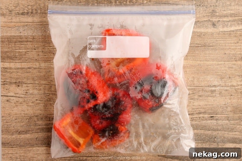 Velvet Roasted Red Pepper Ravioli 5 Detailed process of roasting and peeling red bell peppers for a smooth, flavorful sauce.