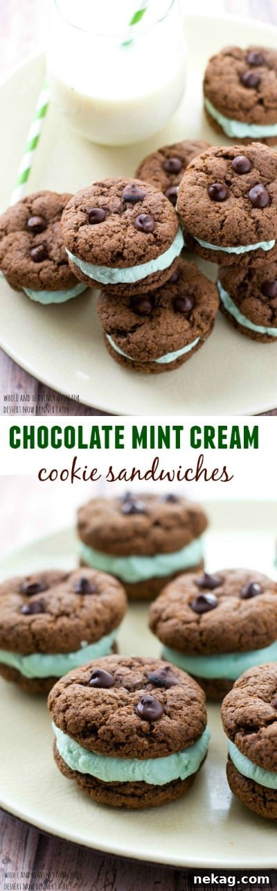 A final beautiful image of the Chocolate Mint Cream Cookie Sandwiches, showcasing their delicious appeal and festive look.