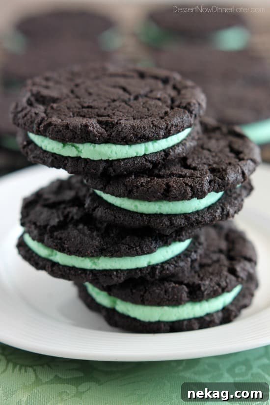 Homemade Mint Oreos with a refreshing green mint buttercream filling