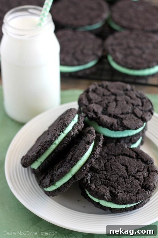 A stack of Homemade Mint Oreos on a plate, ready to be enjoyed
