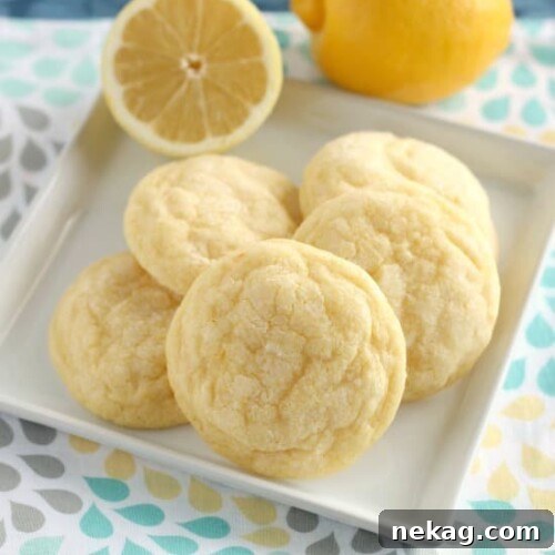 Delicious Soft Baked Lemon Cookies recipe card image.