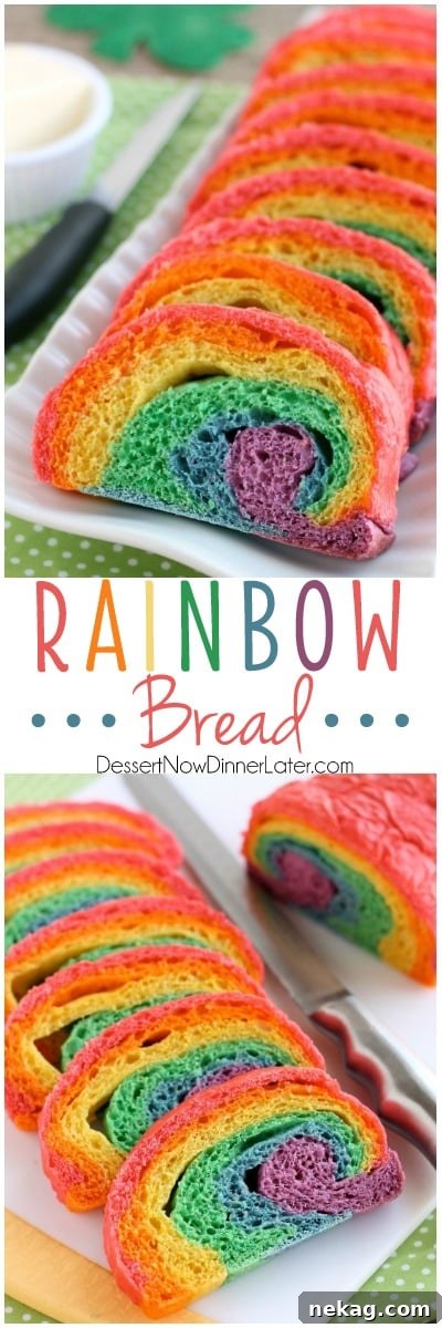 A plate featuring slices of colorful Rainbow Bread and a small dish of butter, ready to be enjoyed as a delightful and festive treat.