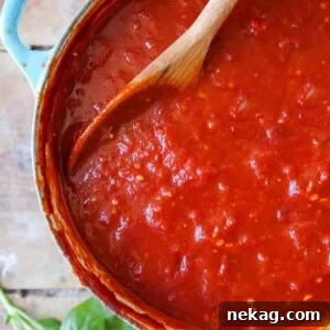 Homemade Tomato Pasta Sauce with fresh basil