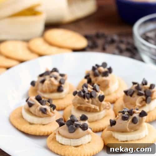 Delicious Chocolate Peanut Butter Banana RITZ® Bites, an easy and quick snack recipe for all ages.