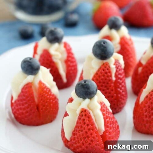 Strawberry Cheesecake Delights 8 Try these easy red, white, and blue Cheesecake Stuffed Strawberries for a healthier patriotic dessert!