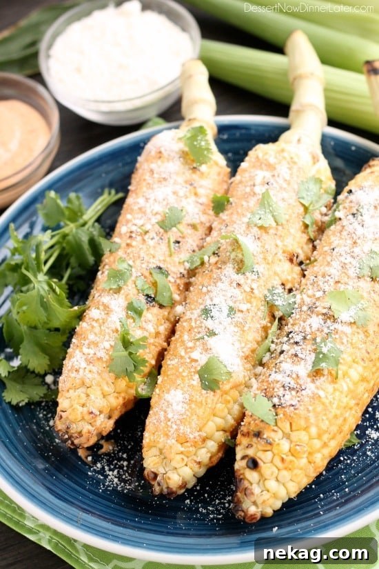Grilled Mexican Corn on the Cob with chili-lime mayo and Cotija cheese