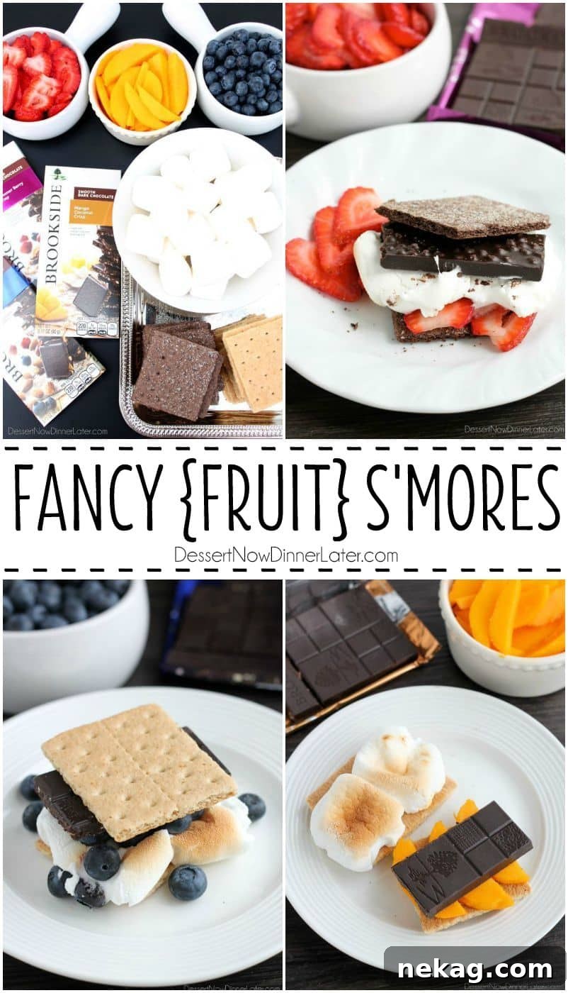 S'mores Reimagined 2 Gourmet Fancy Fruit S'mores featuring Brookside dark chocolate, fresh berries, mango, and perfectly toasted marshmallows on graham crackers.