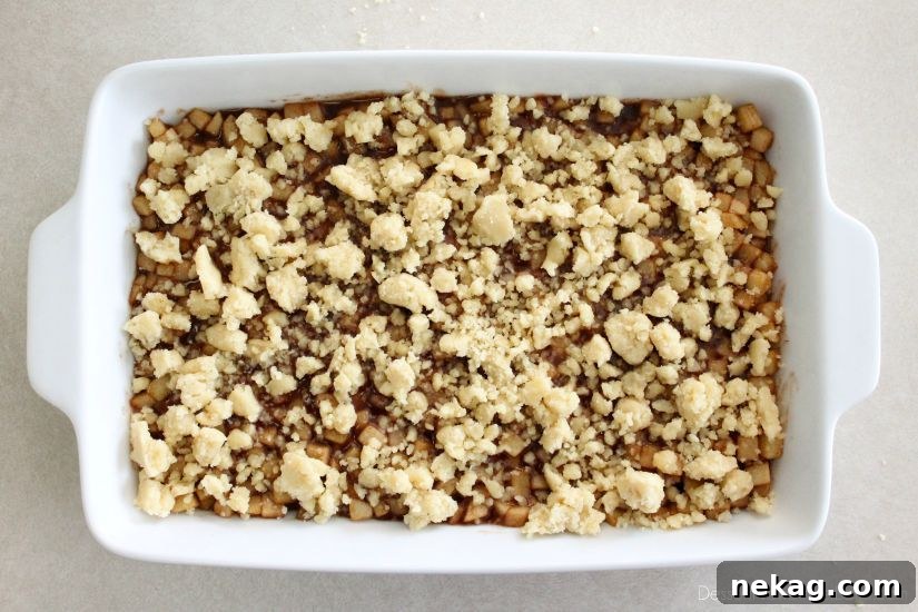 Decadent Chocolate Caramel Apple Crumble Squares 12 Remaining crumb dough sprinkled over the apple filling as the topping.