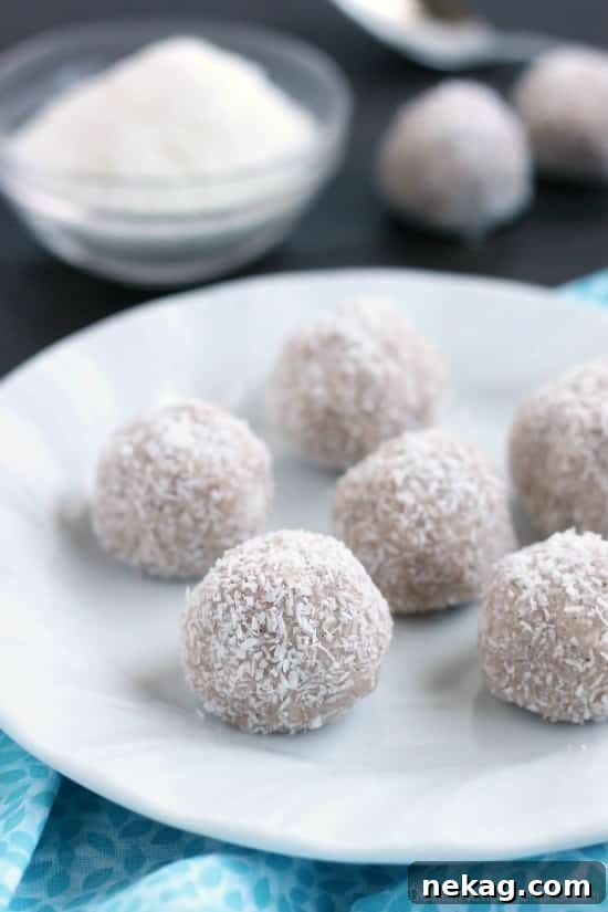 No-bake Coconut Snowballs are simple and delicious! The perfect healthy dessert to curb that sweet-tooth craving! Bonus: They're egg, dairy, and gluten free!