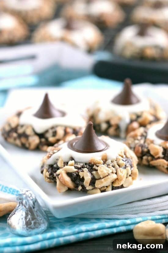Creamy Chocolate Thumbprint Delights 4 Freshly baked Chocolate Cream Thumbprint Cookies with indents, ready for their delicious fillings.