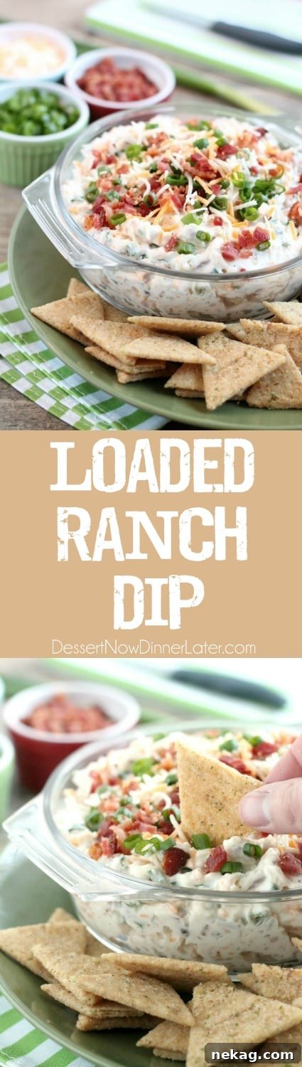 A loaded baked potato inspired this chip dip full of bacon, cheese, green onions, and ranch dressing mix. A delicious party dip or game day appetizer.
