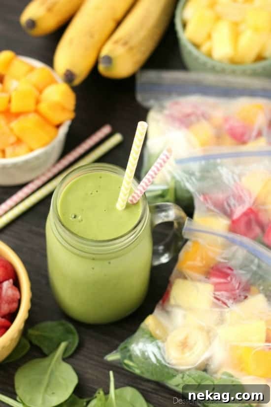 Prep these smoothie packs for the freezer and when you're ready to eat, just add milk or water! Check out the tutorial and delicious green smoothie recipe!