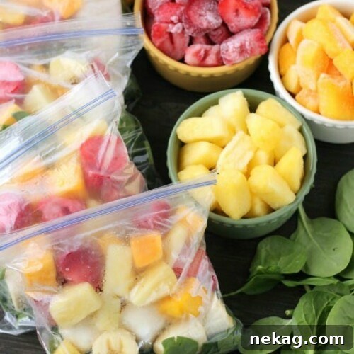 Prep these smoothie packs for the freezer and when you're ready to eat, just add milk or water! Check out the tutorial and delicious green smoothie recipe!