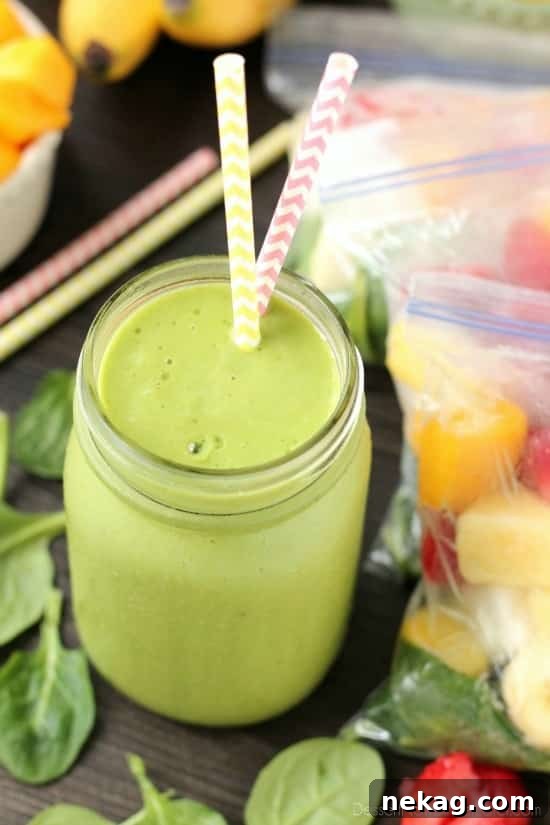 Prep these smoothie packs for the freezer and when you're ready to eat, just add milk or water! Check out the tutorial and delicious green smoothie recipe!