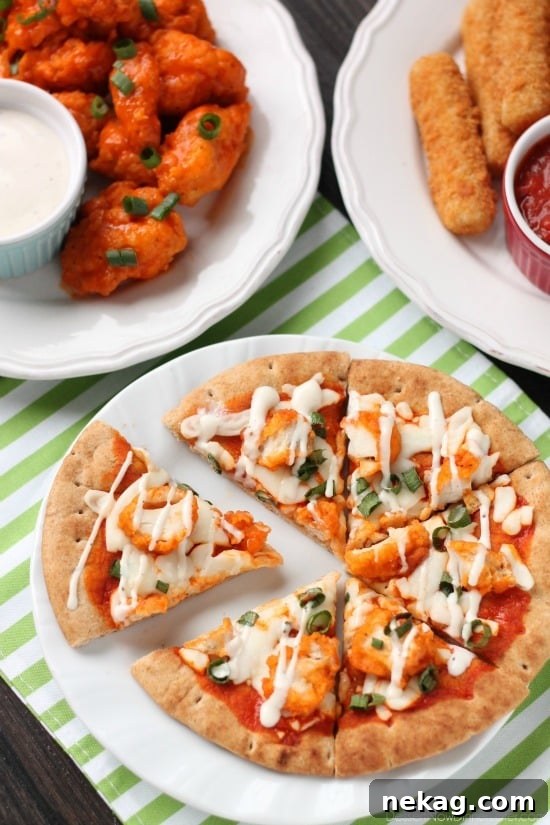Farm Rich Boneless Buffalo Chicken Bites transform into an easy buffalo chicken flatbread pizza for game day.