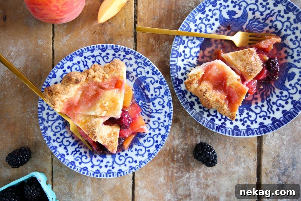 Sun-Kissed Peach Blackberry Delight 5 Unbaked Peach Blackberry Pie with lattice top
