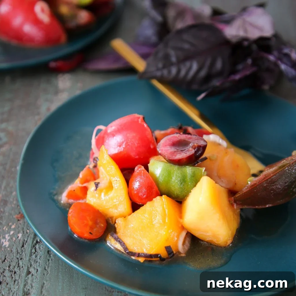 Fresh Marinated Tomato Stone Fruit Salad ready to serve