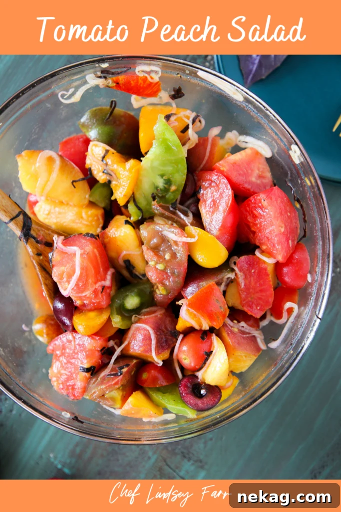 Fresh Marinated Tomato Stone Fruit Salad served in a bowl
