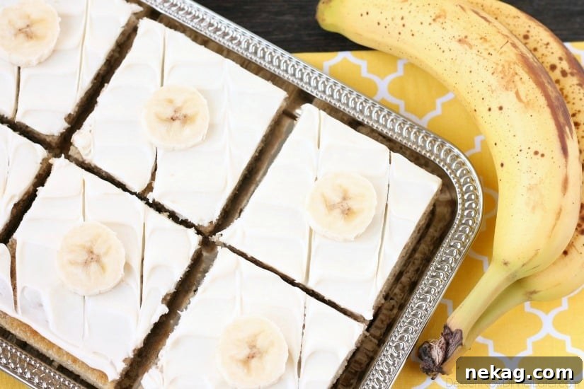Close-up of the delicious banana cake batter spread evenly in a baking pan, ready for the oven.