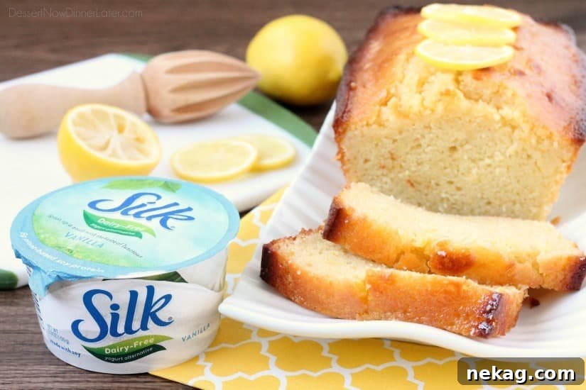 Dairy-Free Sunshine Lemon Yogurt Cake 5 Ingredients for the dairy-free lemon yogurt cake laid out on a kitchen counter.