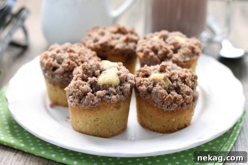 Bakery Style Cinnamon Streusel Muffins 4 These coffee cake muffins have a moist, buttery yellow cake, and are topped with lots of crunchy, sweet cinnamon streusel.