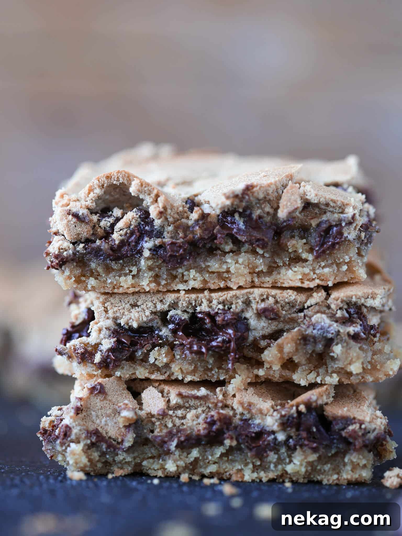 Chocolate Halfway Bars stacked, showcasing the layers