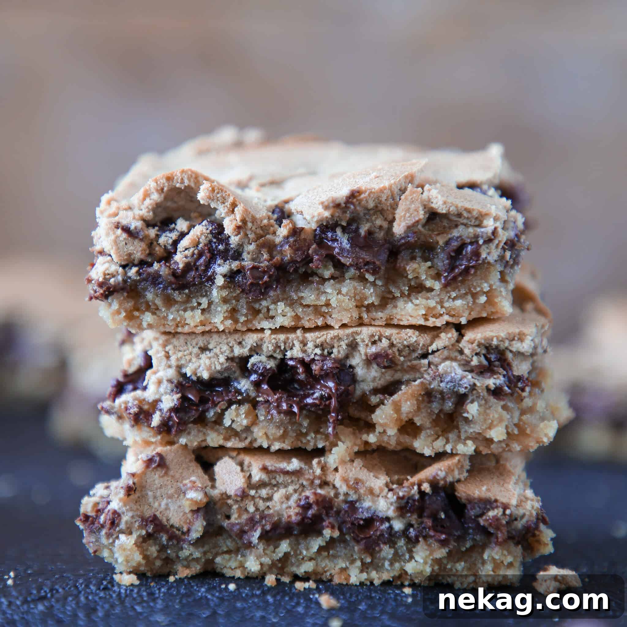 Chocolate Halfway Bars stacked on a wooden background