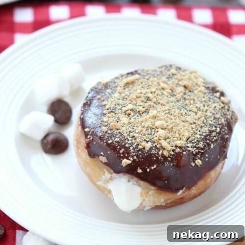 Glazed and ganached, with crushed graham crackers on top, and a marshmallow buttercream center, these S'mores Donuts are delicious and decadent.