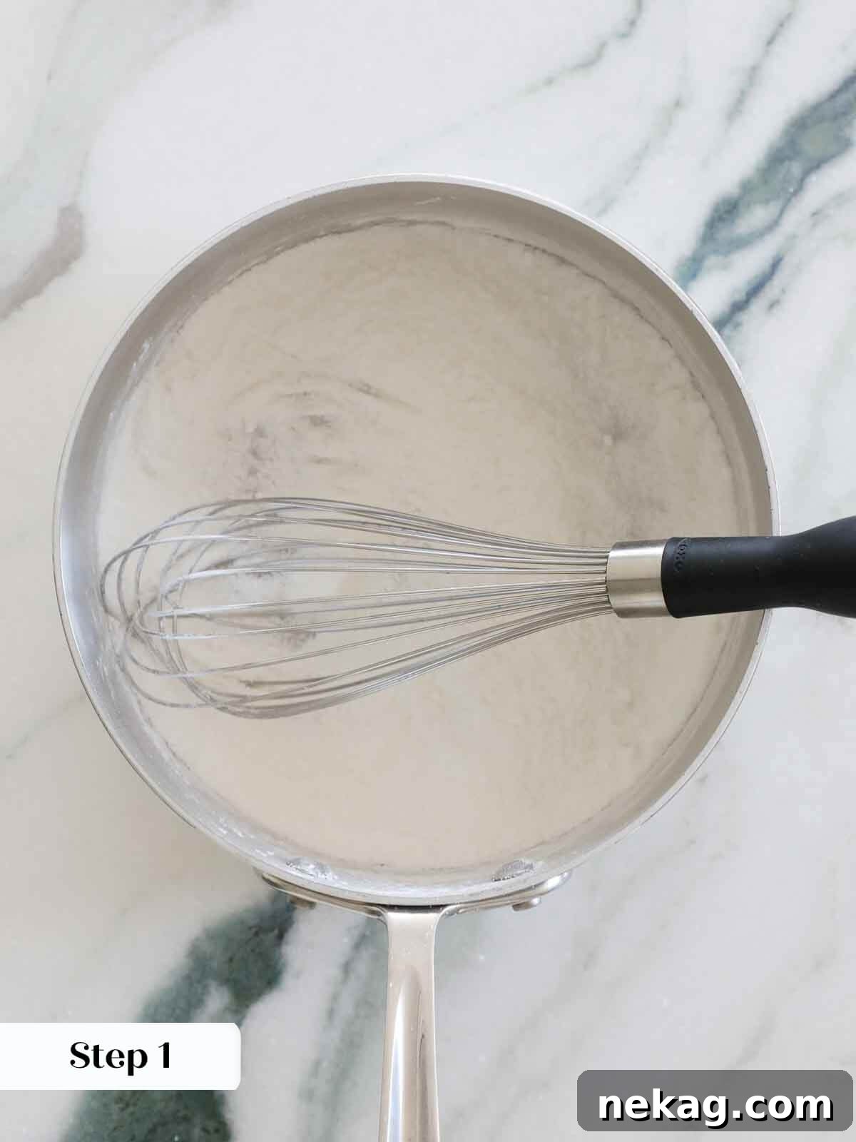 Golden Caramel Delight 5 Whisking sugar and cornstarch into the caramel pudding mixture.