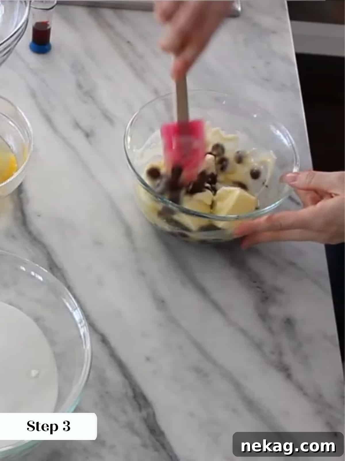 Ultimate Fudgy Brownie Perfection 8 Melted chocolate and butter swirling together in a glass bowl for the brownie base.
