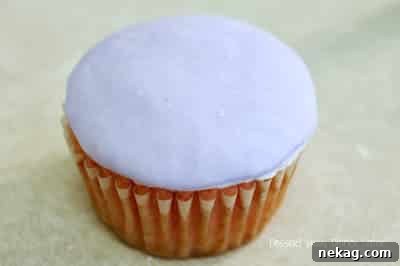Purple fondant circle applied to the top of a cupcake, forming the base for the monkey face.