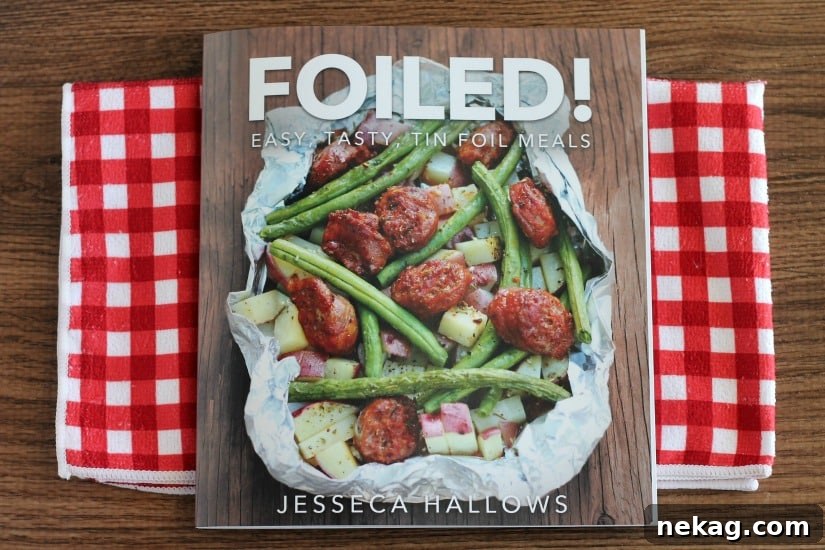 FOILED Cookbook cover by Jesseca Hallows, featuring delicious tin foil meals.