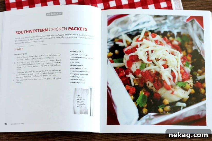 FOILED Cookbook showcasing the Southwestern Chicken Packets recipe page.