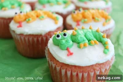 A final close-up of a beautifully decorated dragon cupcake.