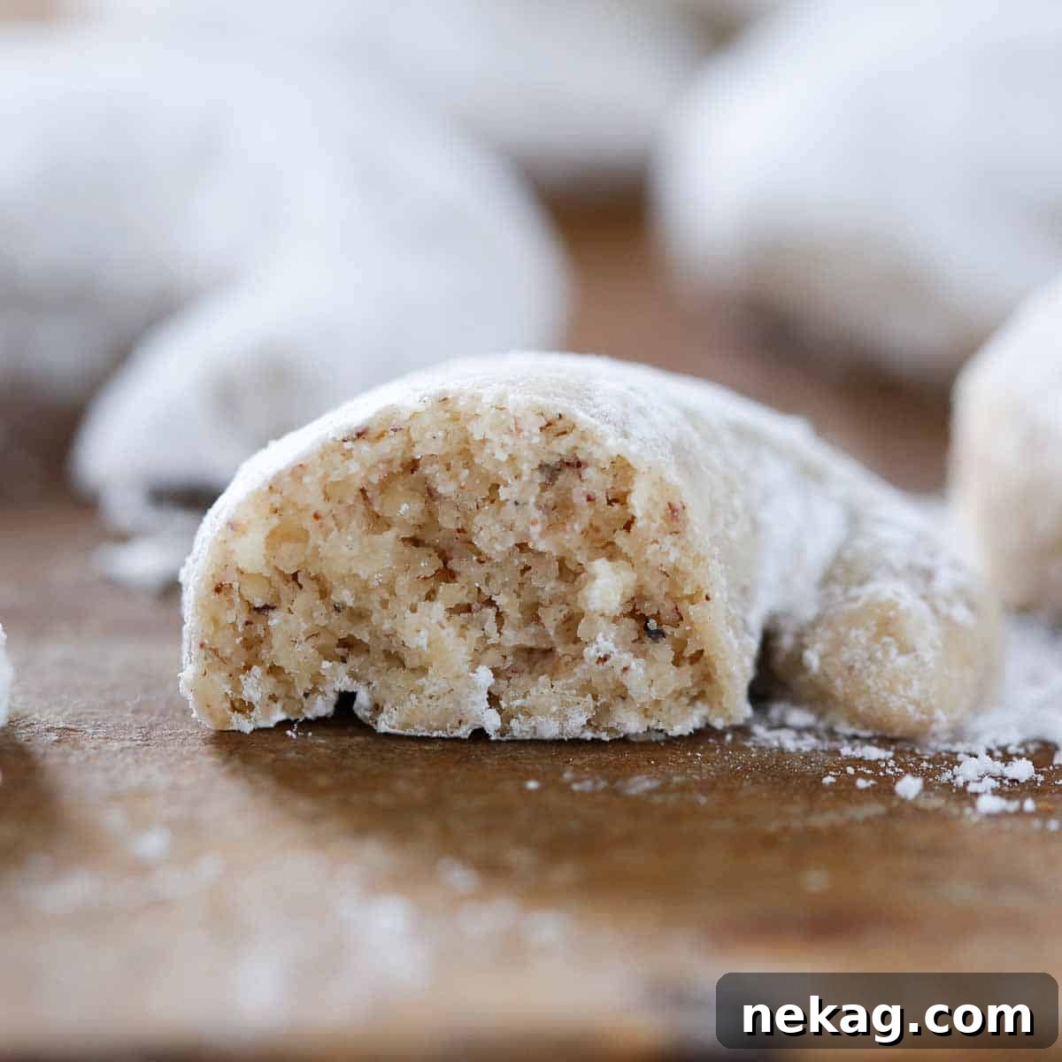 Buttery Almond Crescents 4 interior texture of crescent cookie.