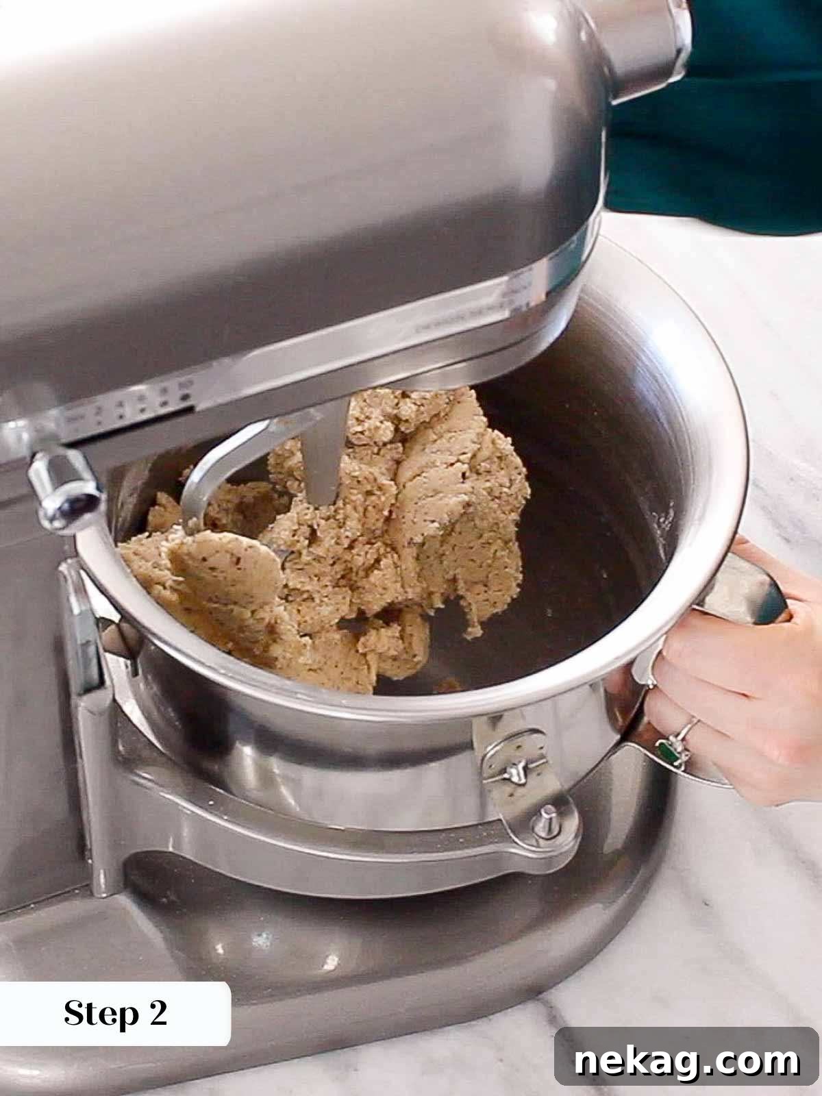 Buttery Almond Crescents 5 fully mixed dough in stand mixer bowl.