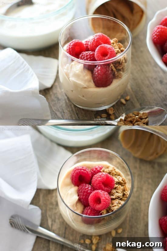Peanut Butter Power-Ups: Delicious Breakfasts & On-the-Go Bites 7 Enjoy peanut butter for breakfast and on-the-go with these quick and tasty ideas! (Peanut butter, yogurt, fruit, and granola.)