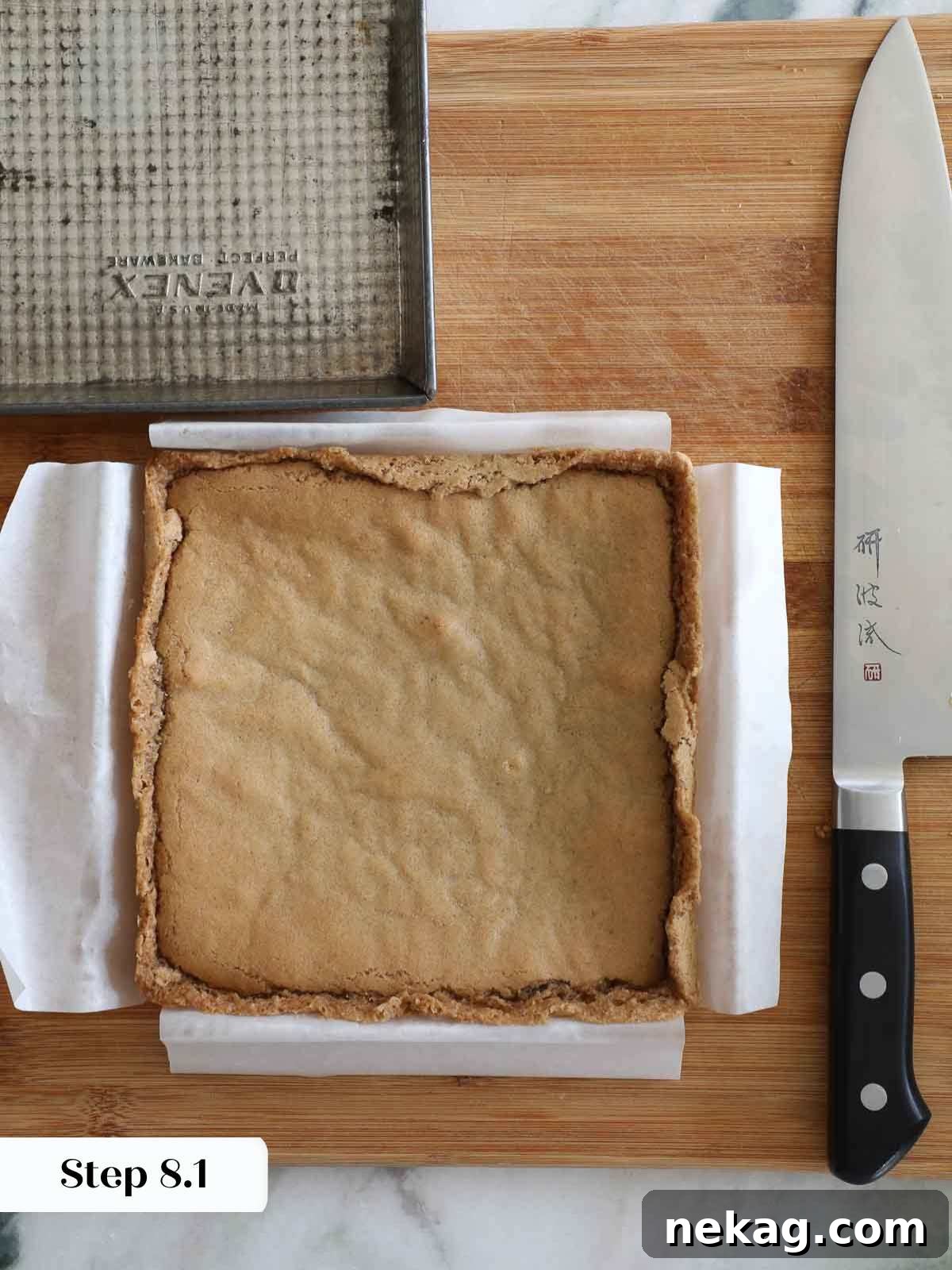 Cooling baked butterscotch brownies in the pan on a wire rack.