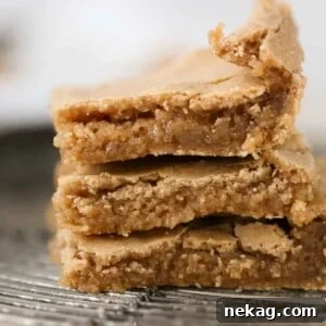 Stack of butterscotch brownies.