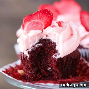 Red Velvet White Chocolate Cupcake unwrapped closeup